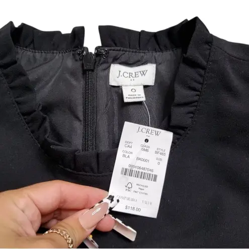 J.Crew  Black Ruffle Neck Suiting Dress Size: 0 NEW