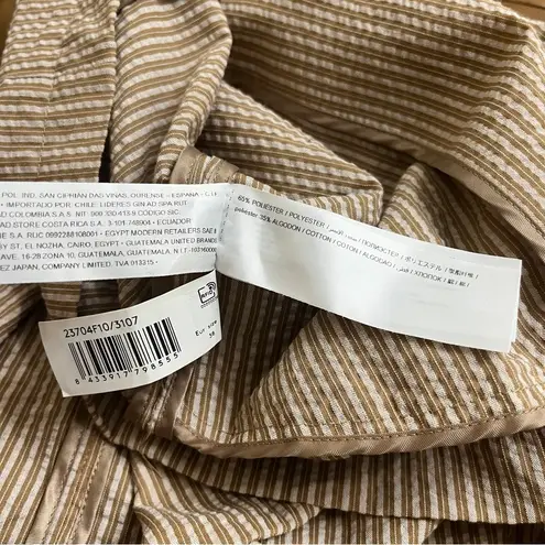 ADOLFODOMINGUEZ Thin Khaki Tan White Stripes Blazer pockets Eur Size 38/US 8 EUC