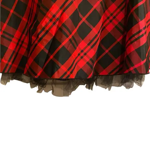 Heart soul vintage 90s red & black plaid circle skirt with tool ruffle underskirt