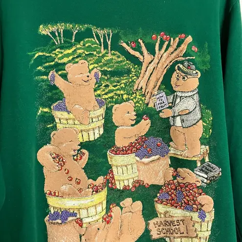 basic editions Vintage Green Teddy Bear Apple Orchard Harvest Ugly Sweater