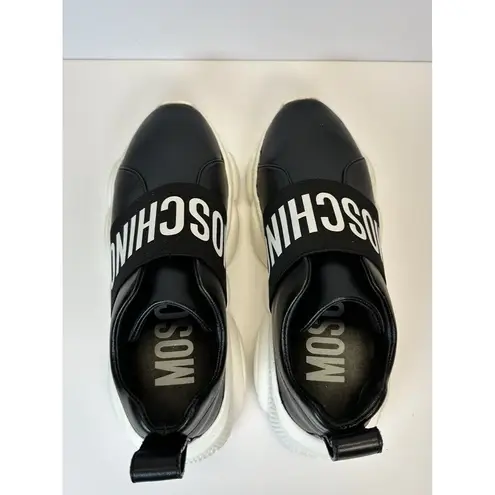 Moschino Logo Band Teddy Sole Women’s Black Leather Sneakers Size EU 35 US 5