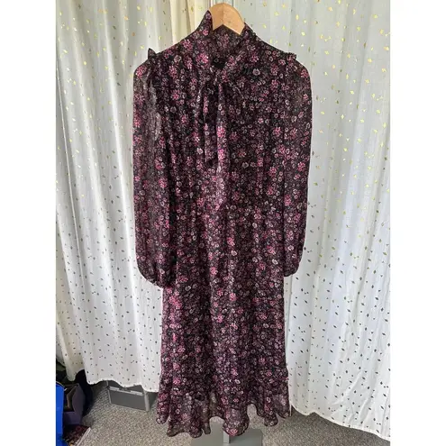 Julia Jordan Floral Chiffon Mockneck Tie-Back A Line High-Low Lined Midi Dress 4