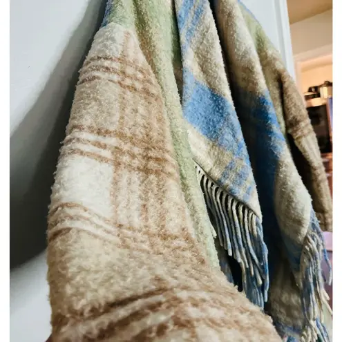 Cinq à Sept CINQ A SEPT Lita Fringe Plaid Green Off-White Wool Duster Coat Size Medium