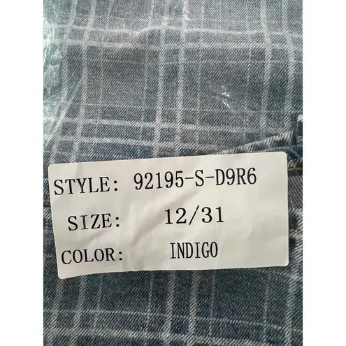 Tractr High Rise Plaid Denim Shorts 12/31 Blue