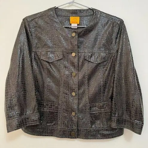 Ruby Rd. Faux Alligator Moto Jacket Snap Button Front