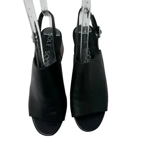 Sole Society Shawde Leather Peep Toe Block Heel Casual Sandals Black Size 9