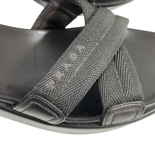 Prada  Black Crisscross Nylon Platform Sandal Sz EU 39 US 9 Chunky‎ Y2K Vintage
