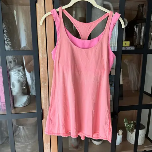 Lululemon  All Sport Support Tank neon Flash Light built in bra coral layered