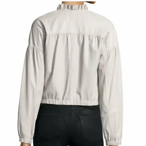 Rebecca Taylor ruffle trim light grey lamb skin leather bomber jacket blazer 8