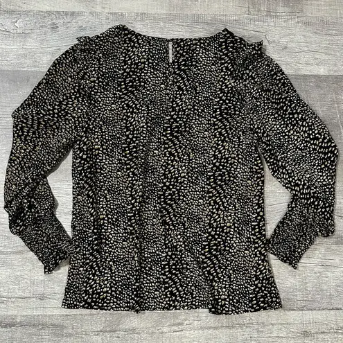 ee:some  Animal Print Balloon Sleeve Blouse Womens S Black Brown Ruffle Shoulder