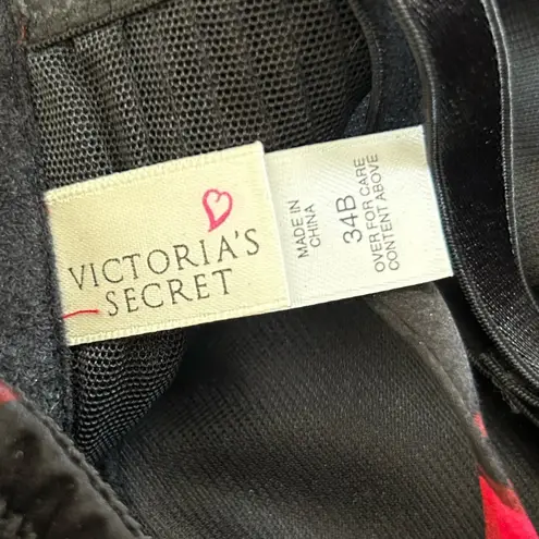 Victoria's Secret  Y2K 100% Silk Black & Red Floral Print Lace Up Corset Top 34B