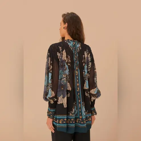 Farm Rio Blossom Tapestry Black Bee Smocked Oversized Blouse Top NWT XS