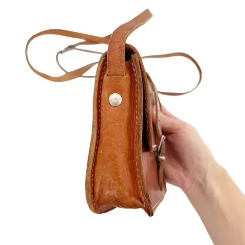 Vintage Grecian Tan Leather Crossbody Made in Greece