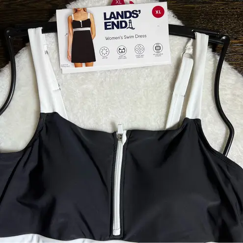 NWT Lands’ End Black and White Front Zip Swim Dress Size XL
