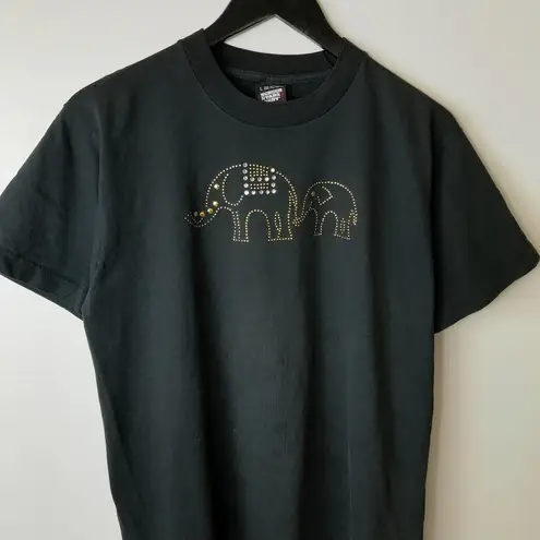 90s Vintage Two Elephant T Shirt USA Animal Rhinestones Studs Graphic Tee Large