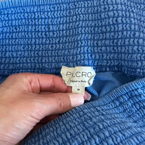 Pilcro Anthropologie Blue Reese Smocked Barrell Linen Pants Sz M