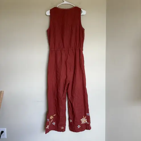 Johnny Was Elia Tie Linen Jumpsuit womens small rust red