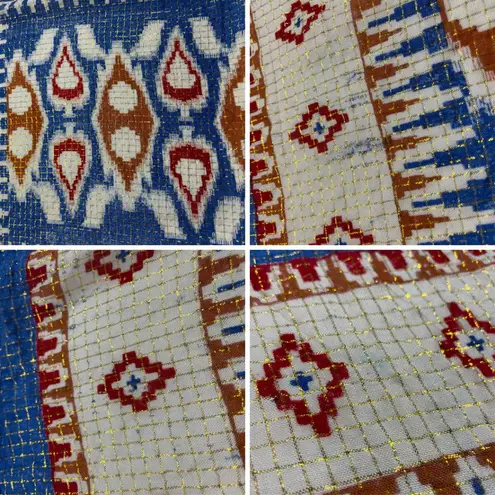 Fringe Scarf Square Southwestern Pattern Blue White Lightweight FLAWS Stripes