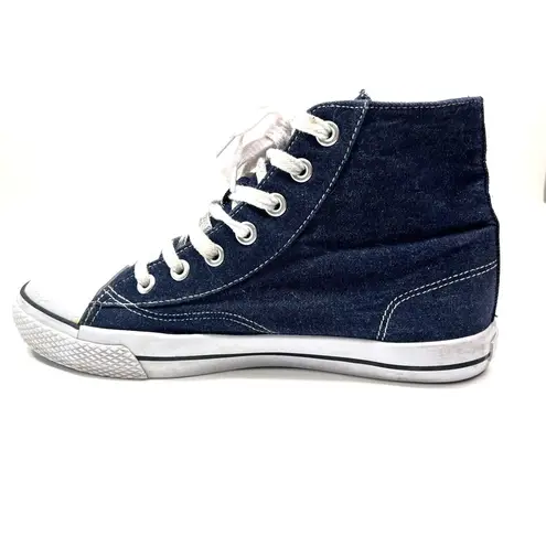 Airwalk Sneaker Womens 10 Navy Denim Embroidered Flowers Lace Up High Top Shoes