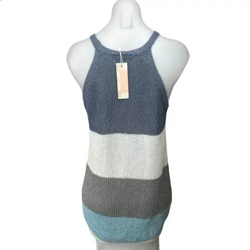 NEW C+D+M Multicolor Colorblock Halter Round Neck Sleeveless Knitted Tank Top S