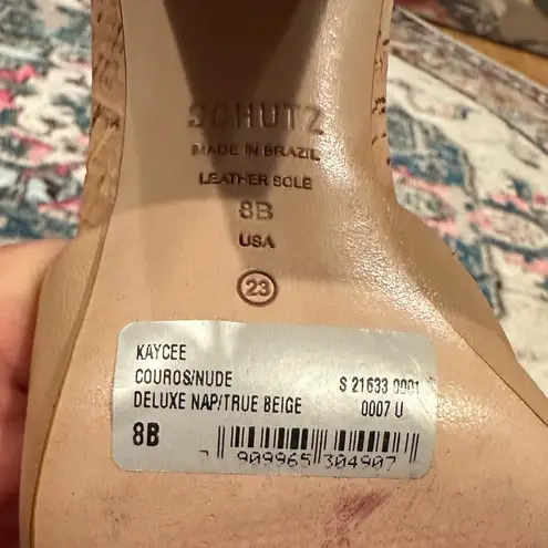 Schutz Tan Beige Nude Sandals with Cork Block Heel 8