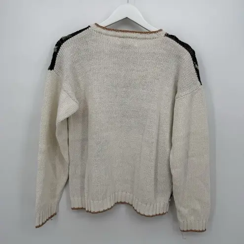 Beldoch Popper Vintage Floral Granny Chic Knit Cotton Sweater Size Medium Black