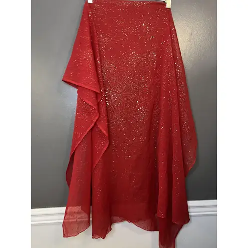 Fireworks Scarf Wrap Womens One Size Red Metallic Sheer Evening Shawl Holiday