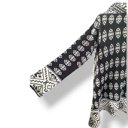 Elodie Intarsia Knit Aztec Waterfall Cardigan Sweater L Mohair Blend Black White