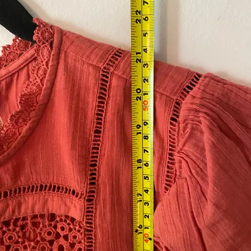 Free People  Laura Pink Red Eyelet Boho Gauze Blouse Flowy Women's size Medium