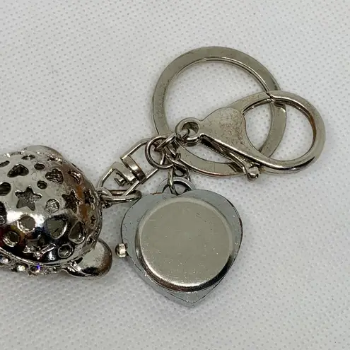 Alexis Bendel Clip On Purse Fob keychain silver Tone heart shaped watch running