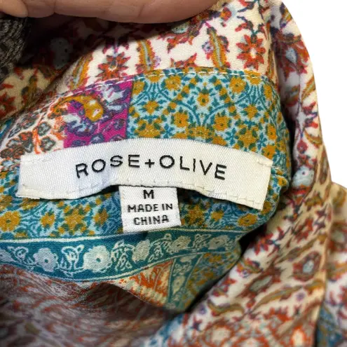 Rose + Olive Women M Sleeveless Patchwork Print Collared Button Up Shirt Blouse Pink Size M