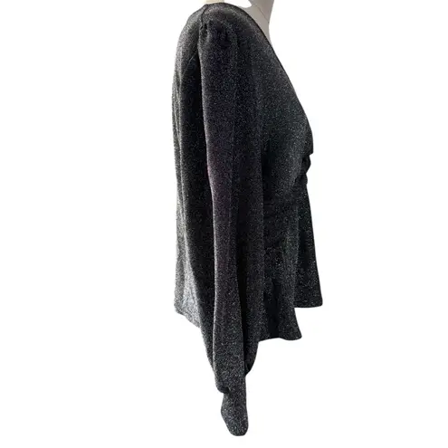 Boden Black & Silver Sparkle Twist Front Jersey Dressy Top US Size 16/18