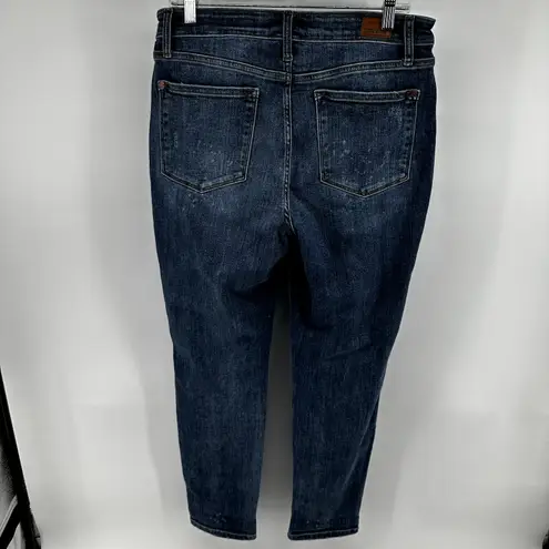 Judy Blue Bleach Splash Boyfriend Fit Jeans High Rise Denim Cuffed Blue 11/30