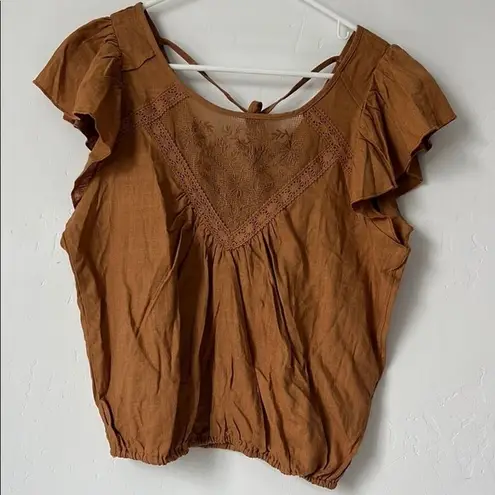 love on a hanger Lace Floral Embroidered Sheer Blouse Brown Size Small