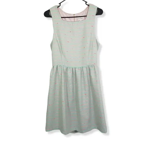 Julie Brown NYC Size 8 Blue, Gold, Stripe Nubby Knit, Sleeveless, Cutout Dress