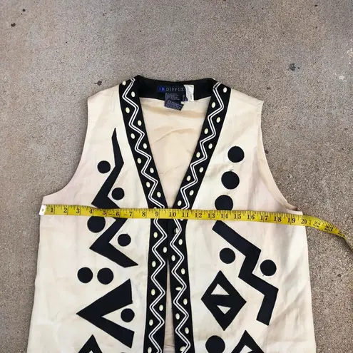 I.B. Diffusion Vintage Retro Black Cream Beaded Hobo Hippie Boho Tribal Festival Stagecoach Vest Jacket Sz 10 White
