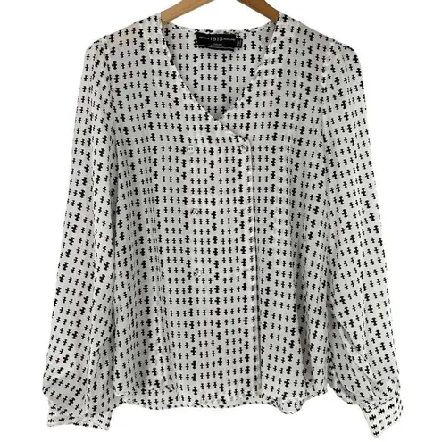 Pringle of Scotland Black and White Print Silk Origami Sleeve Blouse Size 10 Top