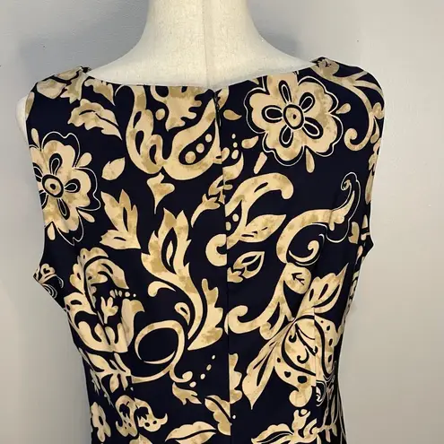 Danny & Nicole Women's Dark Navy Blue Tan Floral Midi Dress Size 10