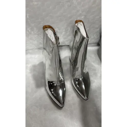 Matiko Lucinda Womens Silver Pointed Chunky Block Heel Boots Size 39 Glam Party