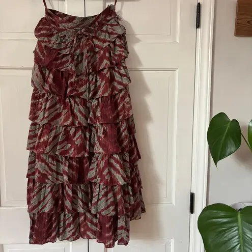 Ulla Johnson Margot Skirt Canyon Size 0 Tiered Brick Sea Green Midi Maxi Skirt