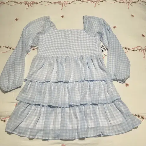Madden NYC blue gingham triple ruffle smocked peasant dress size XXL