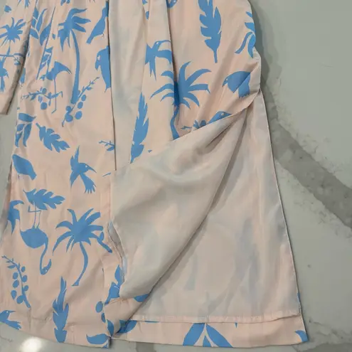 Lulus Tropical Flamingo Tree Print Duster Robe Womens Small Blush Pink/Blue Chic Pink
