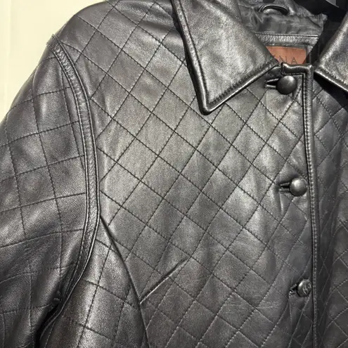 Siena Elegant Black Quilted Leather Jacket Vintage Size 16