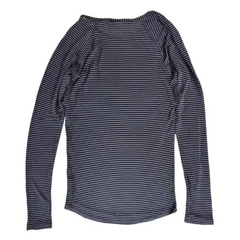 Dries Van Noten Gray Navy Stripe Long Sleeve Semi Sheer Crew Neck Top XS