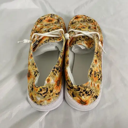 Y2K Boho Yellow White Floral Flower Soft Sunflower Loafers Sneaker EU 40 US 9.5