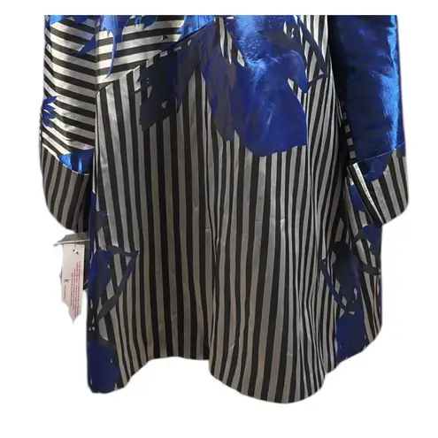 New IC By Connie K Jacket Size 3X Blue Black Silver Stripe Floral Dressy Work