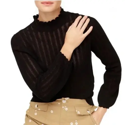 J.Crew  Ruffle Neck 100% Cotton Knot Mesh Sweater in Black Size Medium - Image 1