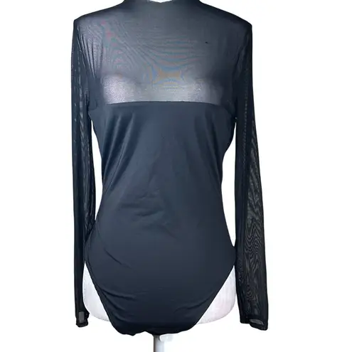 SER.O.YA Brandi Bodysuit in Black Large New Womens Long Sleeve Mesh Top