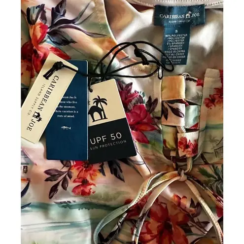 Caribbean Joe Floral Lace-Up Swim Cover Up Dress Tropical Floral Pullover Small