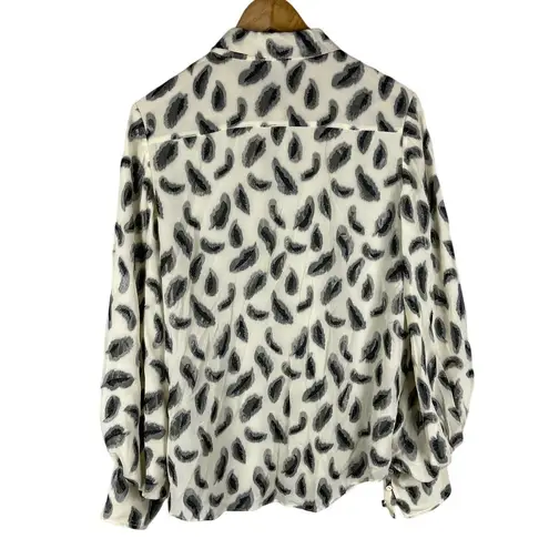 Saloni Silk Jacquard Metallic Feather Button Front Puff Sleeve Blouse Size 10 Black